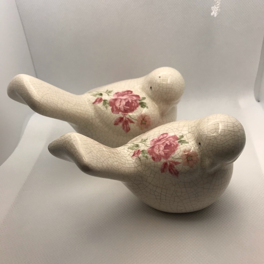 Dove Birds w Rose Pattern Decor - Pair of 2